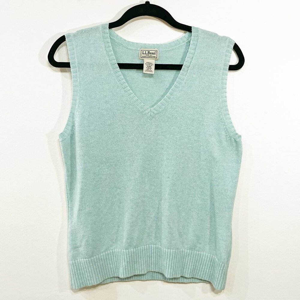EUC VTG LL Bean Lambs' Wool Sweater Vest Aqua Blue Medium